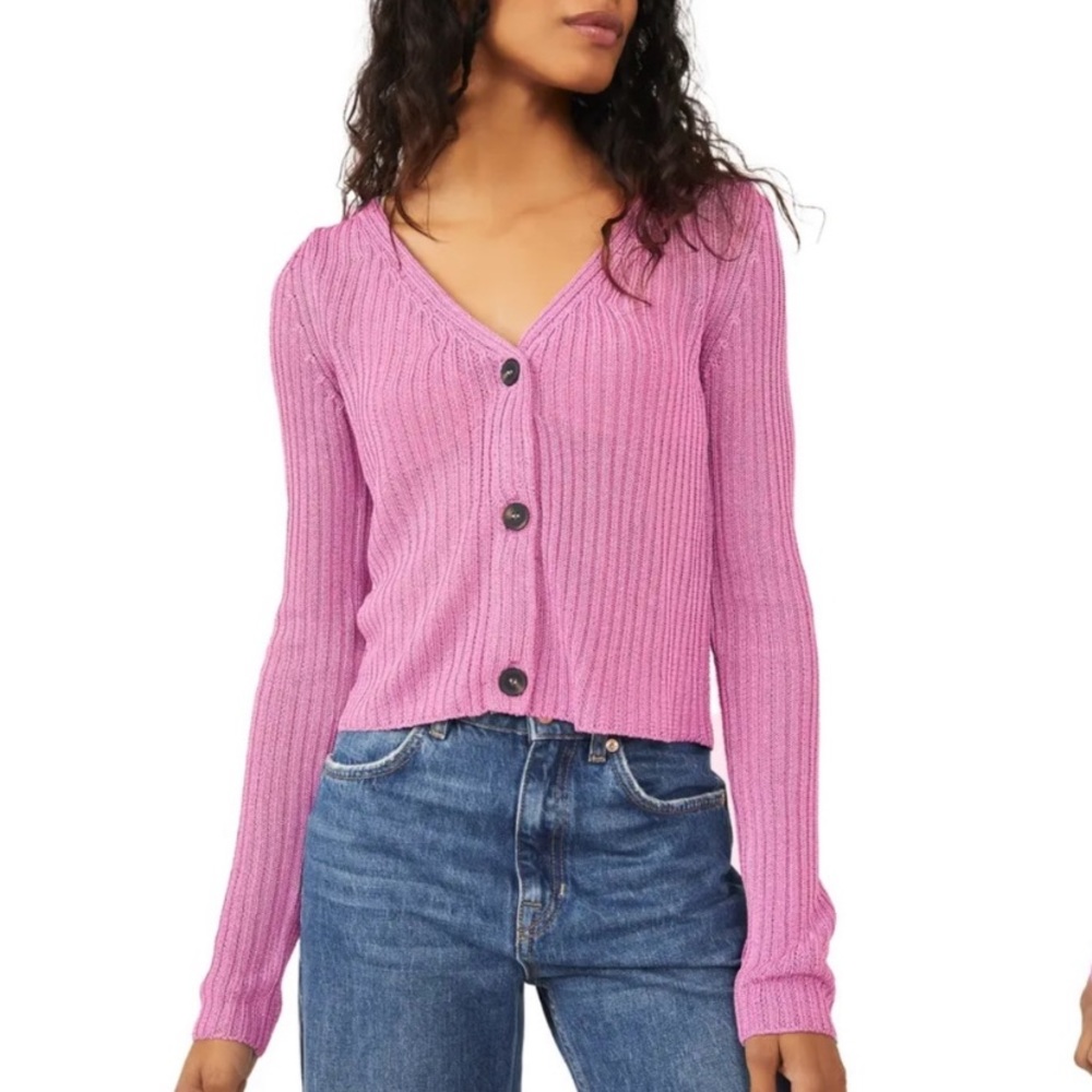 Free People Game On Cardigan Sweater In Butterfly Bush Size S NWT